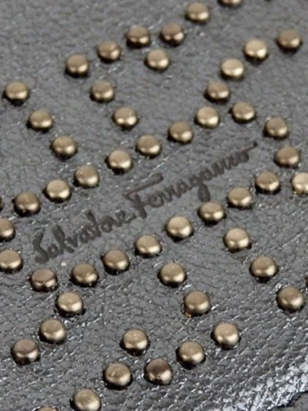 Salvatore Ferragamo Gunmetal Leather Studded WALLET EUC - Picture 11 of 11